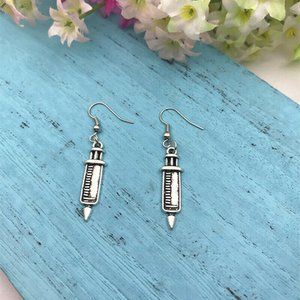 Syringe Silver Earrings
